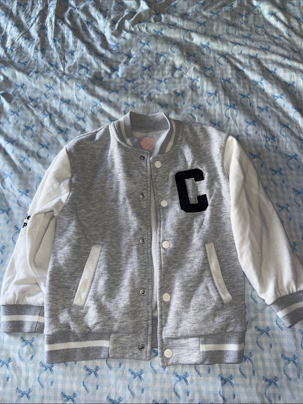 Cat & Jack Gray and White Varsity Jacket Sweater